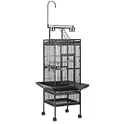 VIVOHOME Wrought Iron Large Bird Cage with Play Top and Rolling Stand